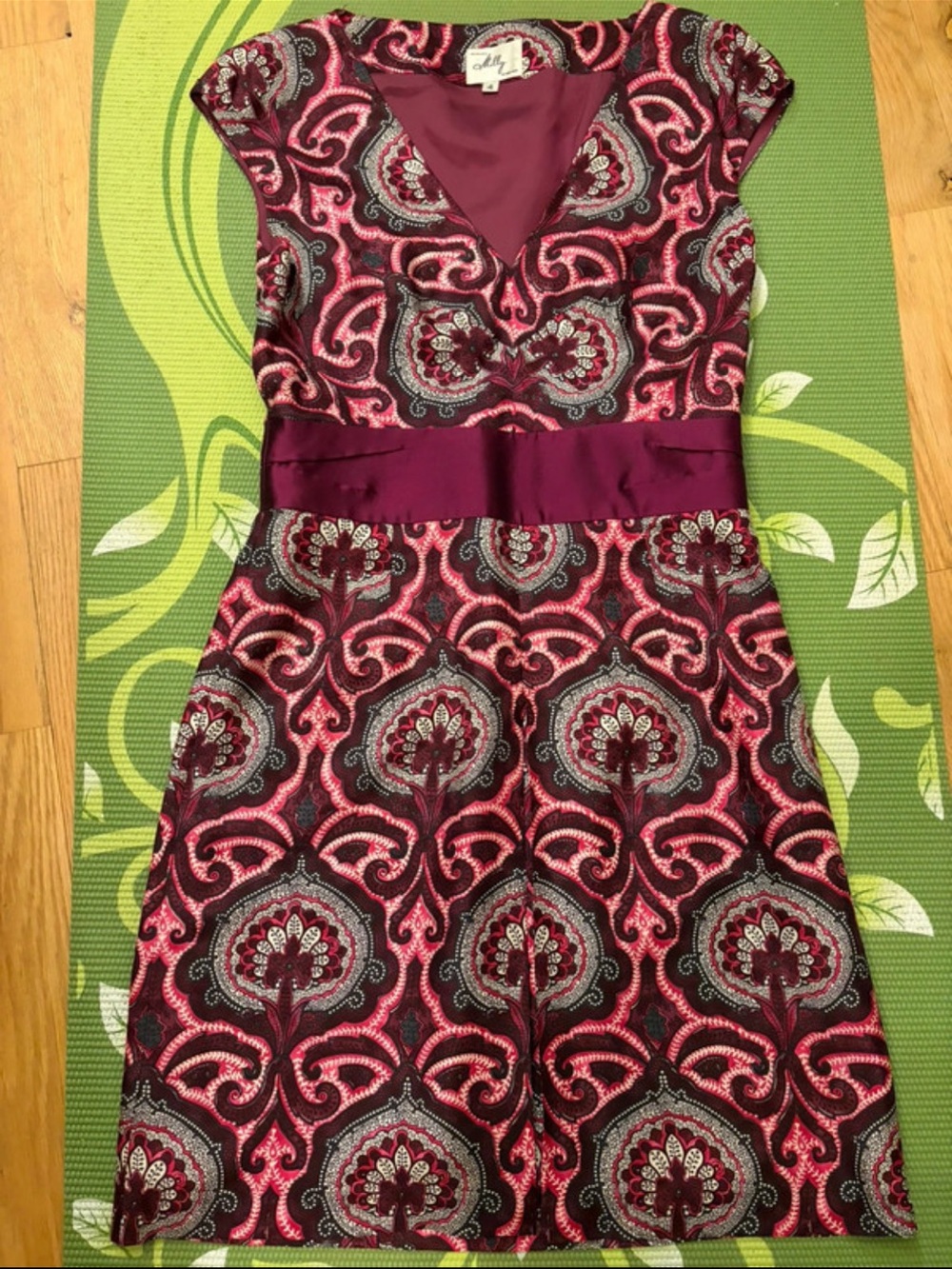 Milly Pink and Burgundy Patterned Silk/Wool Fit & Flare Dress